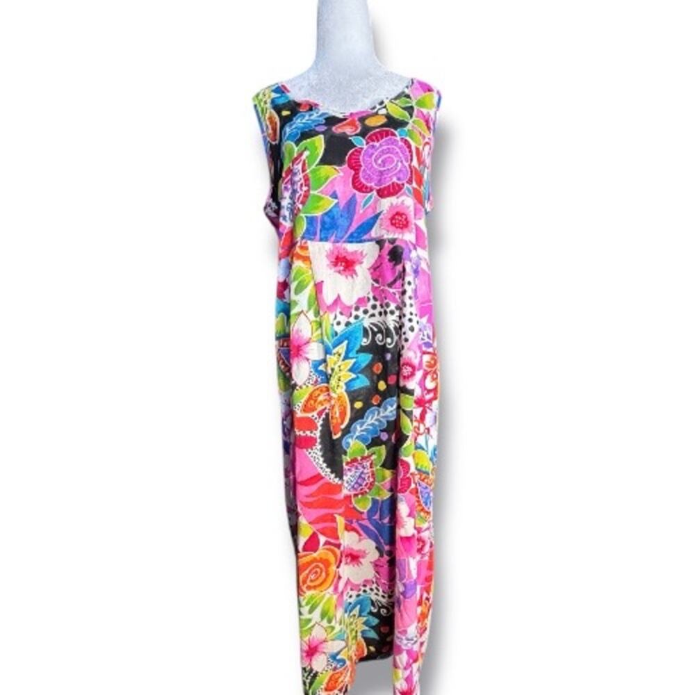 Vintage 90s Jams World Floral Patchwork Midi Dress Sleeveless Rayon Small‎ Artsy